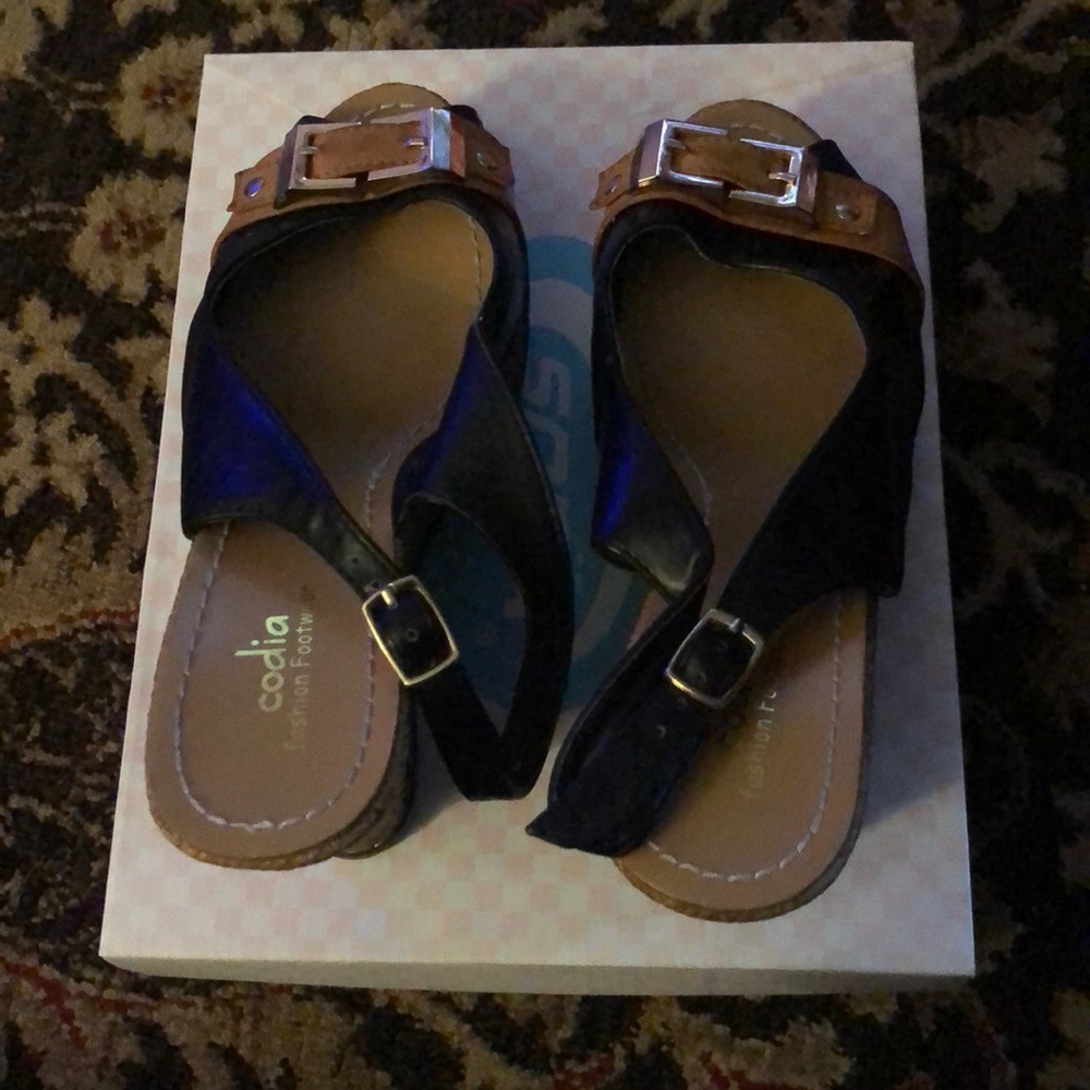 Black sling back wedge